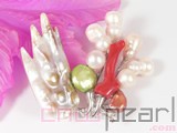 red branch shape coral brooch with regeneration freshwater pearls