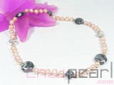 pink 7-8mm potato shape freshwater pearl necklace with gemstones
