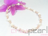 pink 7-8mm potato shape freshwater pearl necklace with shells