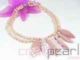 7-8mm freshwater pearl necklace with 35*15mm shells