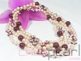 7-8mm pink freshwater pearl necklace with red agates