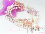 7-8mm white freshwater pearl necklace with multicolor beads