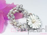7-8mm three rows twisted purple button freshwater pearl bracelet