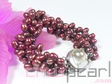 6-7mm three rows twisted wine red side drilled pearl bracelet