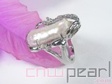 natural white lute shape freshwater pearl ring