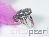natural black lute shape freshwater pearl ring