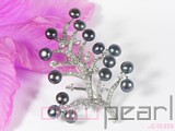 7.5-8mm black tree shape freshwater pearl brooch with zircons