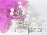 7.5-8mm white tree shape freshwater pearl brooch with zircons