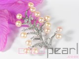 7.5-8mm pink tree shape freshwater pearl brooch with zircons