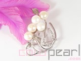 12mm white freshwater pearl brooch with white zircons