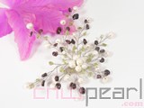white potato shape freshwater pearl brooch with garnets