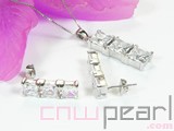 three square sterling silver plated rhodium set