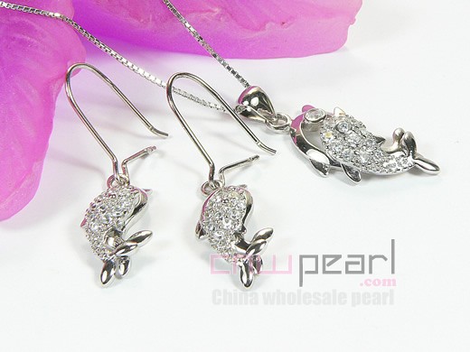 fish shape sterling silver plated rhodium set