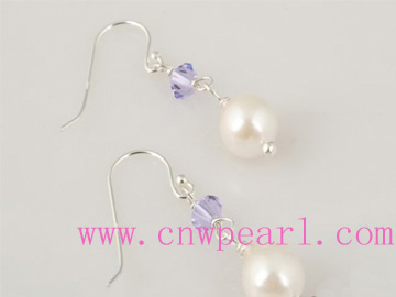 white akoya pearl earrings with Austrian crystal beads