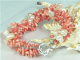 wholesale 5-6mm gourd pearl bracelet with light pink coral