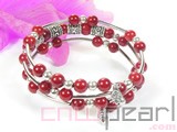 7" 8mm red round natural coral & tibet silver bracelet