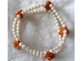 7" 8-12mm white & orange flower shape natural coral bracelet