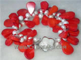 double rows 7" round pearl & 5-10mm melon seeds coral bracelet