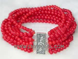 wholesale 8 rows 7" 4mm red round natural coral bracelet