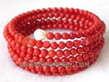 6 rows 7" 4mm red round natural coral bracelet