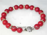7" 8mm red round natural coral bracelet