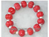 7" white pearl & 7-8mm red pumpkin shape natural coral bracelet