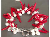 double rows 7" freshwater pearl & 9-10mm capsicum bracelet