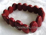 7" 15mm red ellipse natural coral bracelet