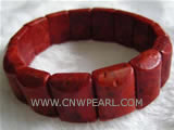 7" 16-20mm red oblong natural coral bracelet
