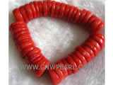 7" 13mm red flat round natural coral bracelet