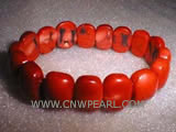 7" 10-15mm red elliptical natural coral bracelet