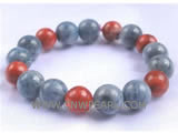 7" 7-8mm red and gray round natural coral bracelet