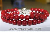 AA double rows 7" 7mm red round natural coral bracelet