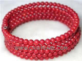 5 rows 7" 4mm round natural coral bracelet silver clasp