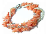 7" pink rice natural coral bracelet