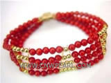 4 rows 7" 4-5mm red natural coral and bracelet