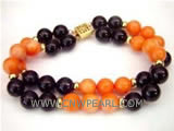 double rows 7" 8mm round natural coral and agate bracelet
