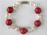 wholesale 7" 12mm red natural coral and 6.5mm freshwater pearl b