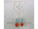7-8mm coral earrings decorated with turquoise beads