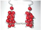 2" 6mm red round natural coral earrings