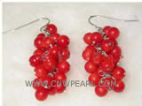 2" 4mm red round natural coral earrings