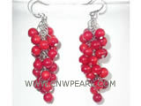 2" 4mm red round natural coral earrings