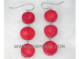 1" 8mm red flat natural coral earrings