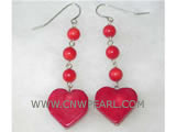 2" 5mm red round natural coral earrings