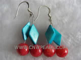 2" 8mm red round natural coral earrings