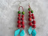 2.5" 5-8mm red round natural coral earrings