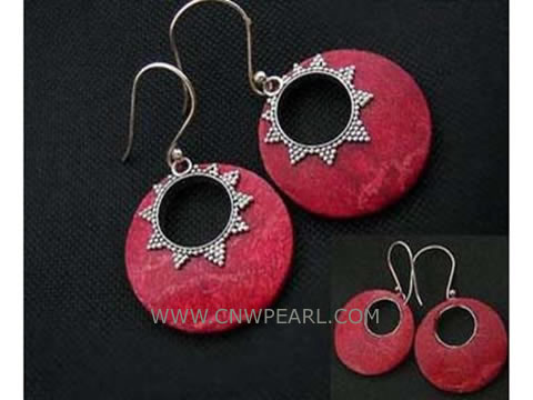 25mm light red flat natural coral earrings