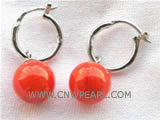 10mm red round natural coral earrings
