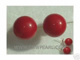 7mm red round natural coral earrings
