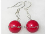 8mm red round natural coral earrings